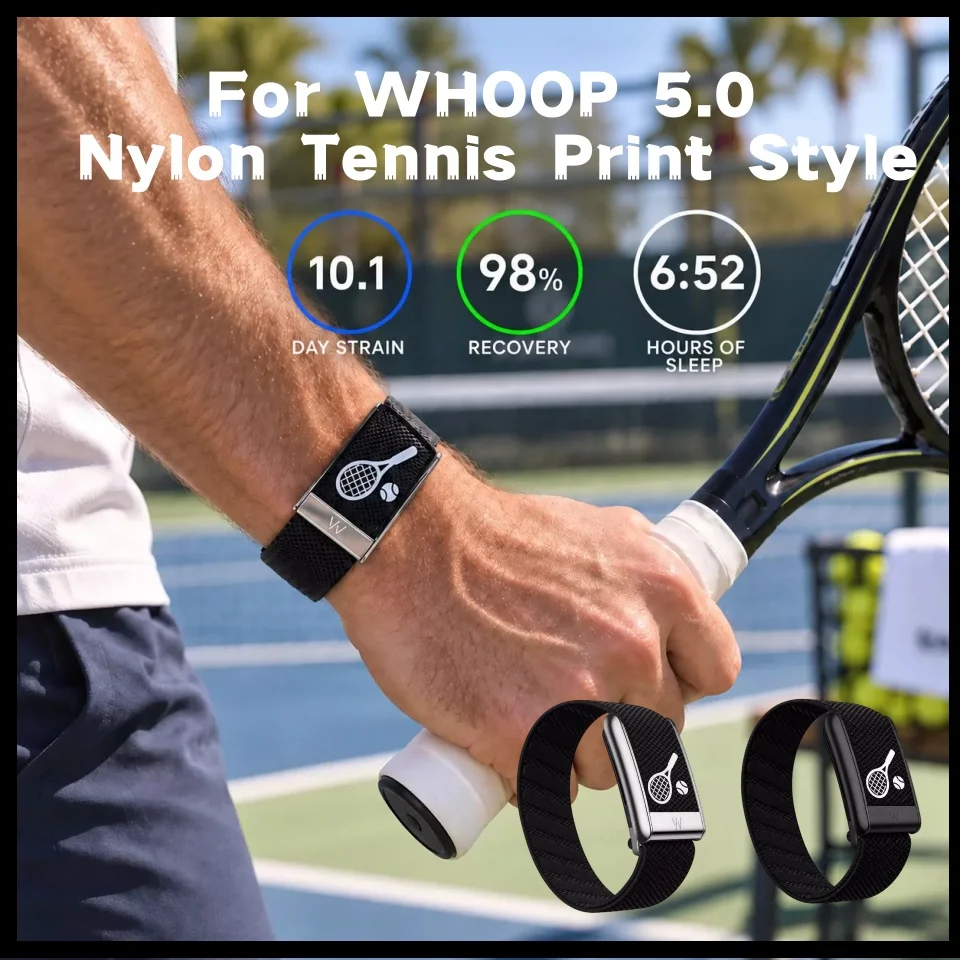 Sport Tennis Pattern Print Nylon Wristband Adjustable Breathable Replacement Band For Whoop 5.0 MG Fitness Tracker Accessories