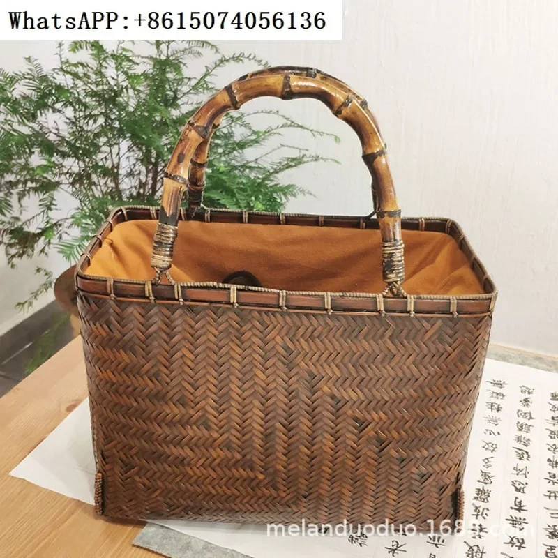 Weaving bamboo bags, bamboo woven handbags, handicrafts for women, carrying bags, tea props, storage baskets