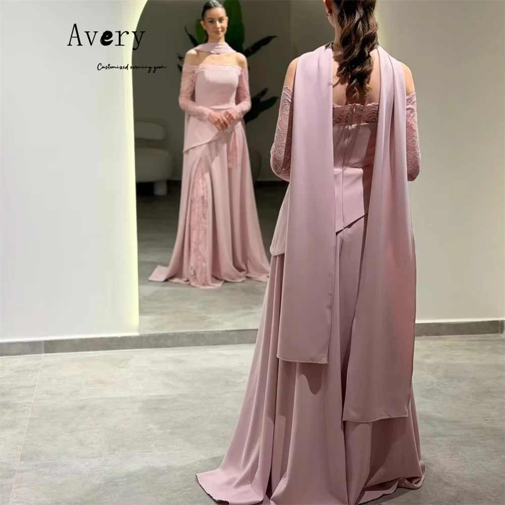 Avery personnalisé rose dentelle broderie manches longues robes de Cocktail élégantes 2025 femme robe de soirée de luxe robes de soirée luxueuses