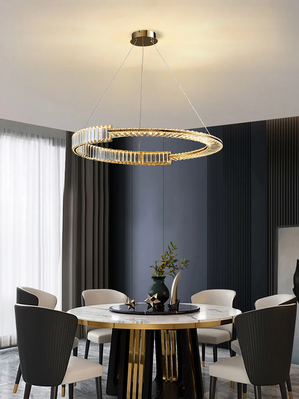 Chandelier New Nordic LED Luxury Crystal Ring Ceiling Chandelier with Remote Control Home Decoration Lustre Lighting Fixtures