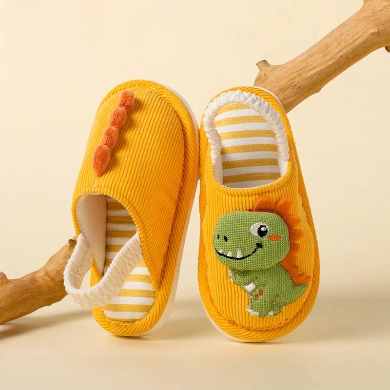 Children Plush Slippers Cute Cartoon Winter Shoes for Boys Non-slip Fashion Kids Causal Girls Dinosaur Flat Cotton Slippers Home