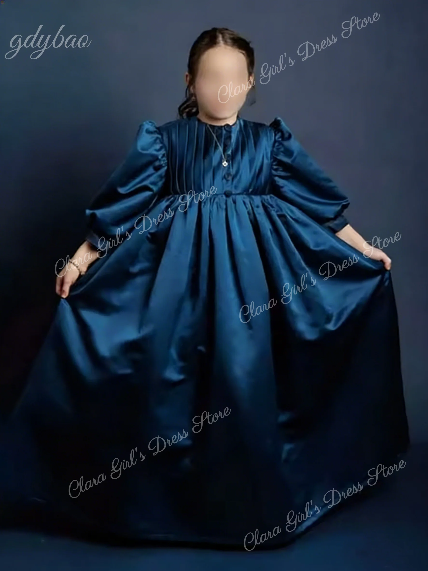 فستان فتاة الزهور من الساتان المكشكش المخصص لحفلات الزفاف فستان بأكمام منتفخة عالي الخصر لأعياد ميلاد الأطفال الصغار والمناولة الأولى