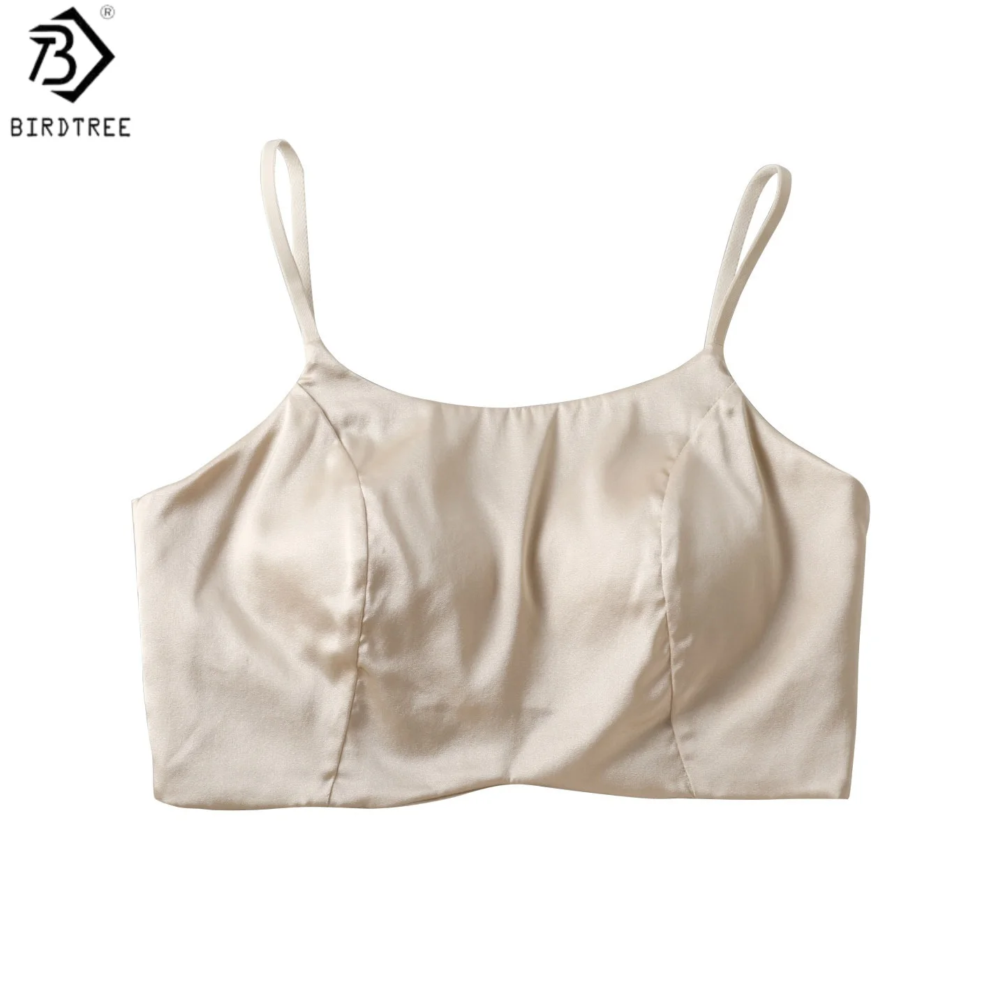 

Birdtree, 93% Silk 7% Spandex Bra,Women Satin Full Cup Breathable Brassiere,Wireless Underwear, 2026 New, Black, White A62314JF