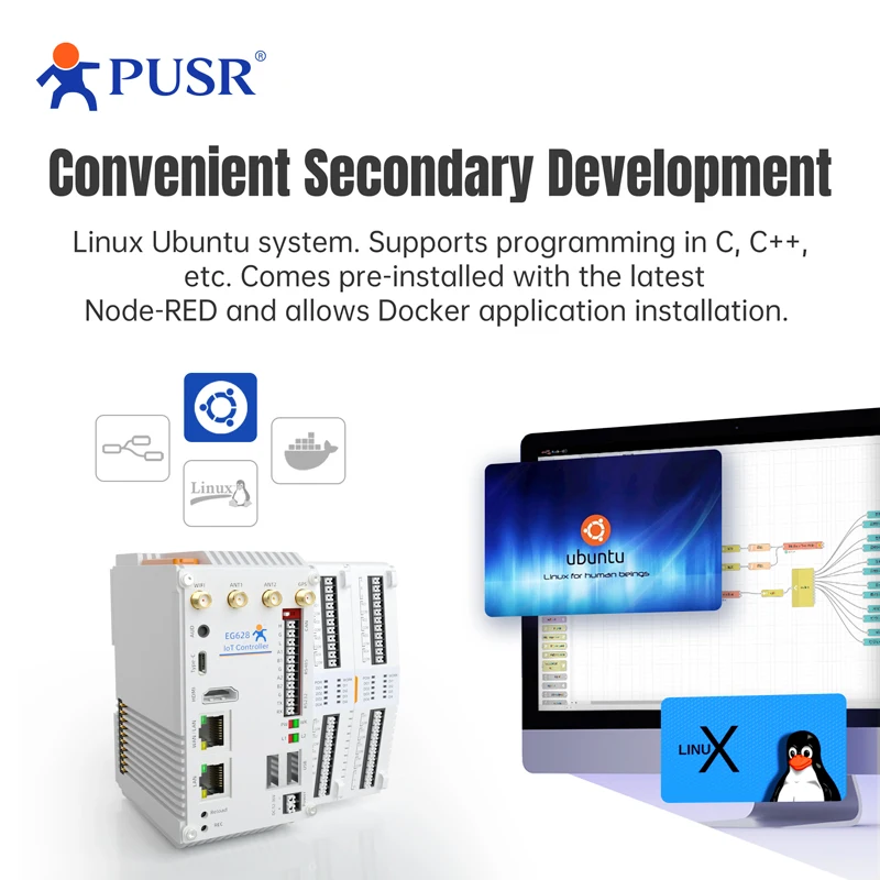 

Промышленный компьютер PUSR DDR4 4 ГБ IoT Edge Gateway Поддержка хранения SD-карты до 128 ГБ MQTT 4G Ethernet WiFi USR-EG628