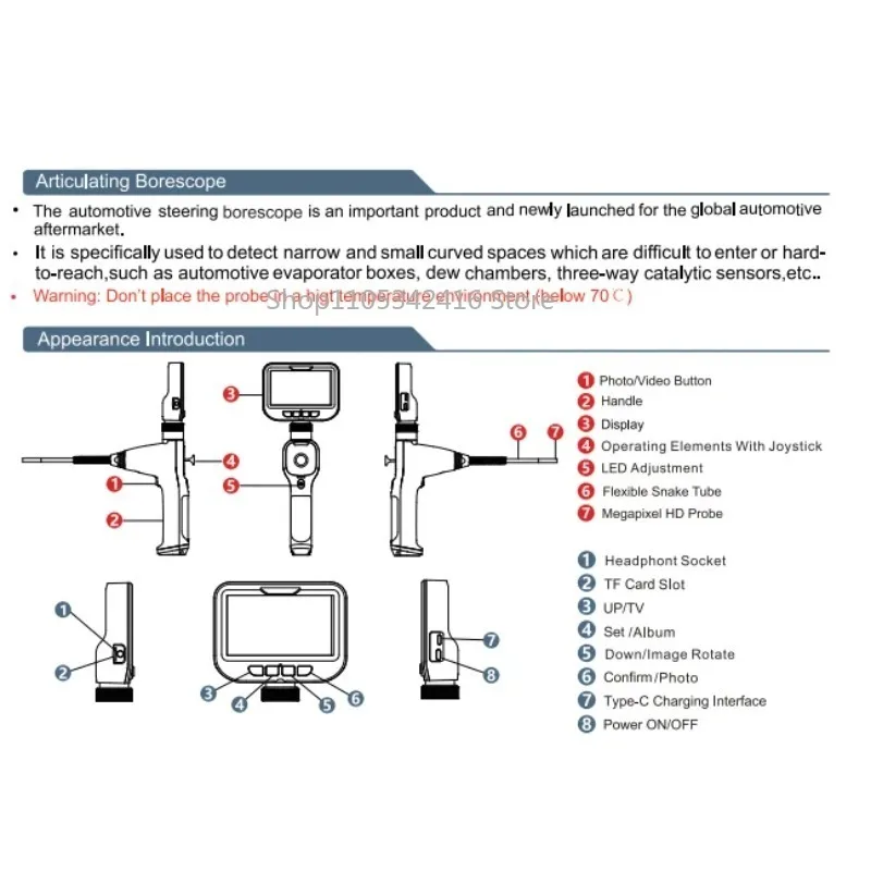 VT18846C Universal HD Automotive Endoscope with Phone Holder for Car Inspection
