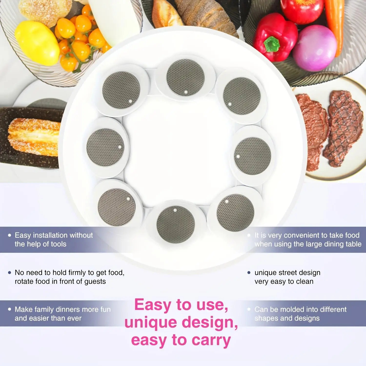 ثورة سوزان الكسولة - المجموعة الكاملة - رمادي غامق - أول قرص دوار كسول سوزان حاصل على براءة اختراع قابل للتوسيع للمستطيل