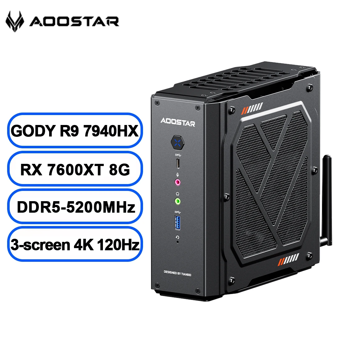 AOOSTAR GODY 미니 PC AMD Ryzen 9 7940HX CPU+AMD Radeon RX 7600XT WiFi 7 그래픽 고성능 게이밍 데스크탑 컴퓨터