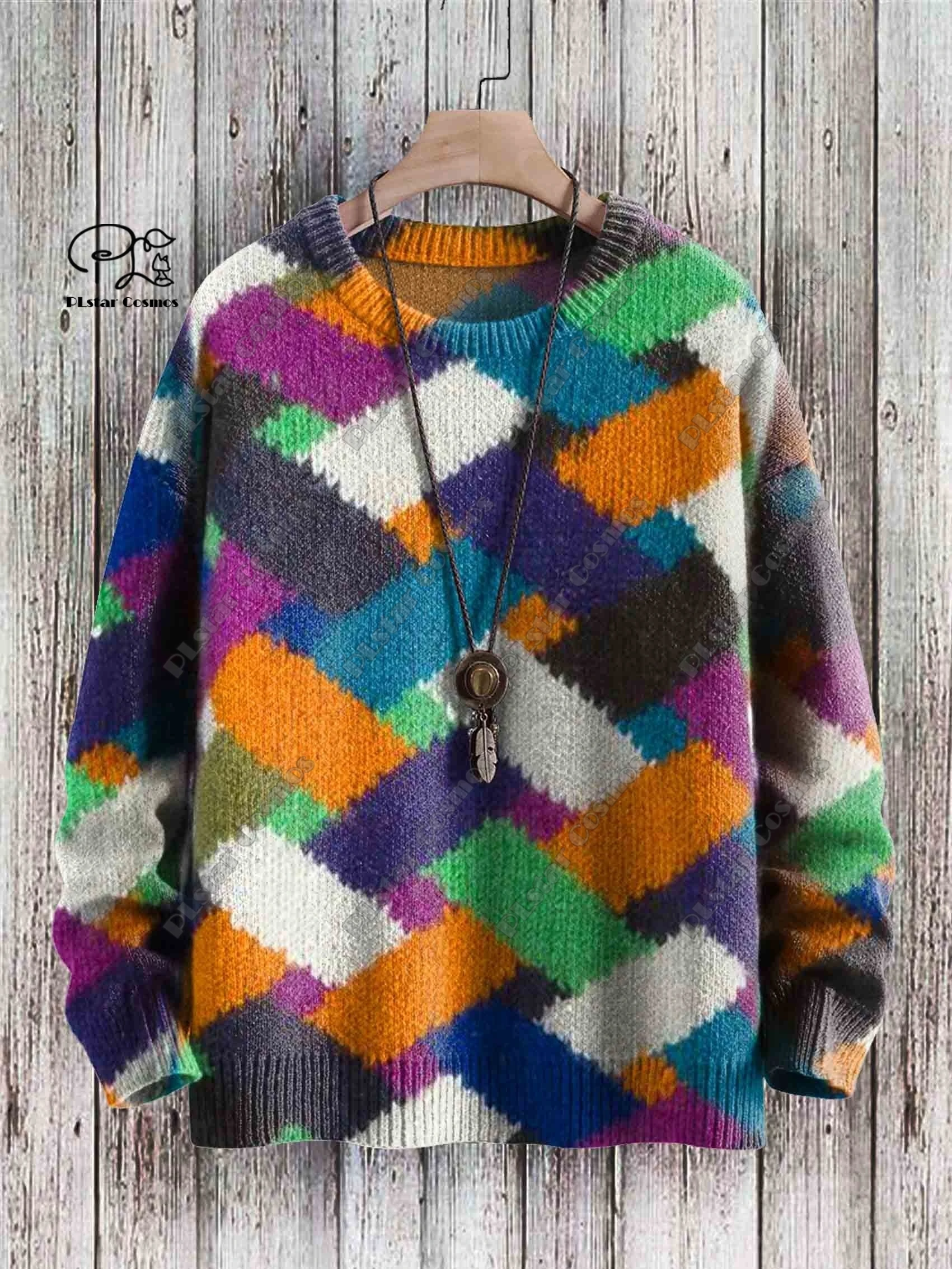 Brand New 3D Printed Retro Colorful Art Print Authentic Ugly Sweater Winter Casual Unisex Sweater F-9