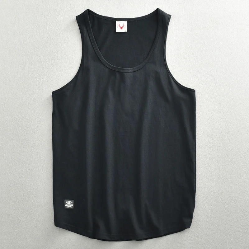 Sleeveless 100% Cotton Vest for Men Retro Solid Plain Summer Cool Loose T Shirts Youth Male Cool Sport Casual Fit Tank Tops Tees