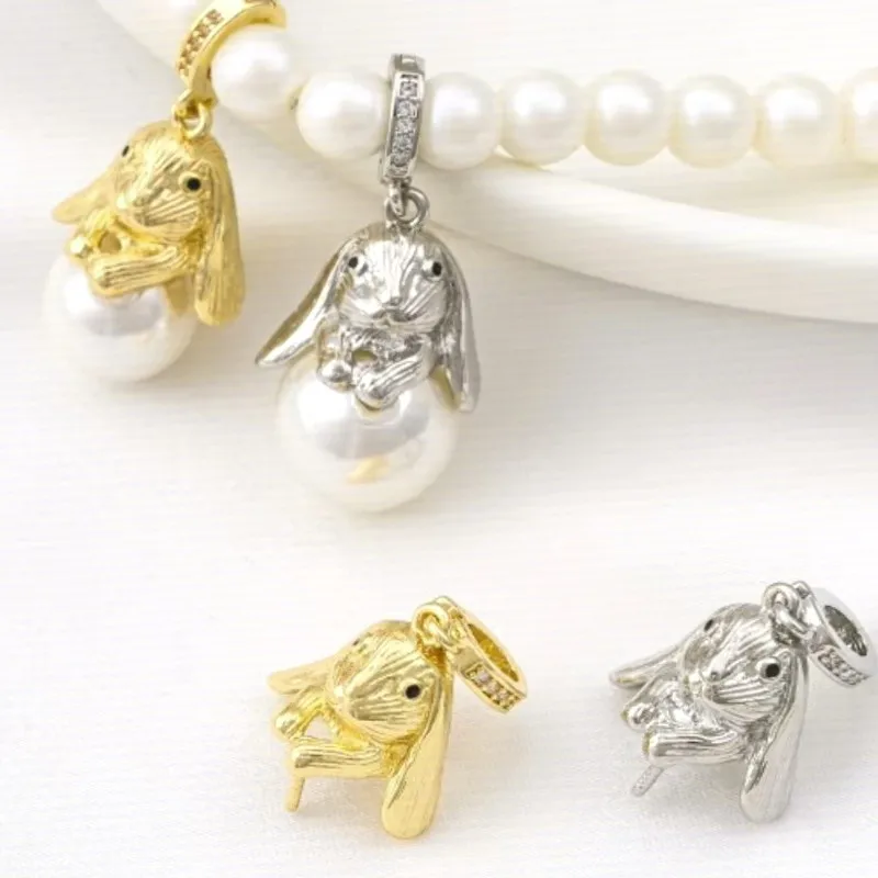 

Brass 14K Gold Plated 14x25mm Long Ear Rabbit Bezel Bail Charms 1pcs DIY Pearl Crystal Necklace Findings
