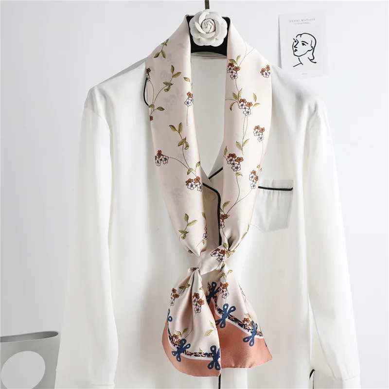 Novel Casual Coat Accessories Double-Side Printing Small Long Women's Silk Neck Scarf Korean Ladies Neckerchief Summer Belts