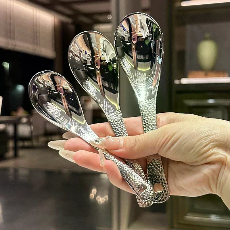 Stainless Steel Soup Spoon Silver Mirror Polished Flatware Soup Rice Home Kitchen Tableware Deepen Large Capacity Spoon