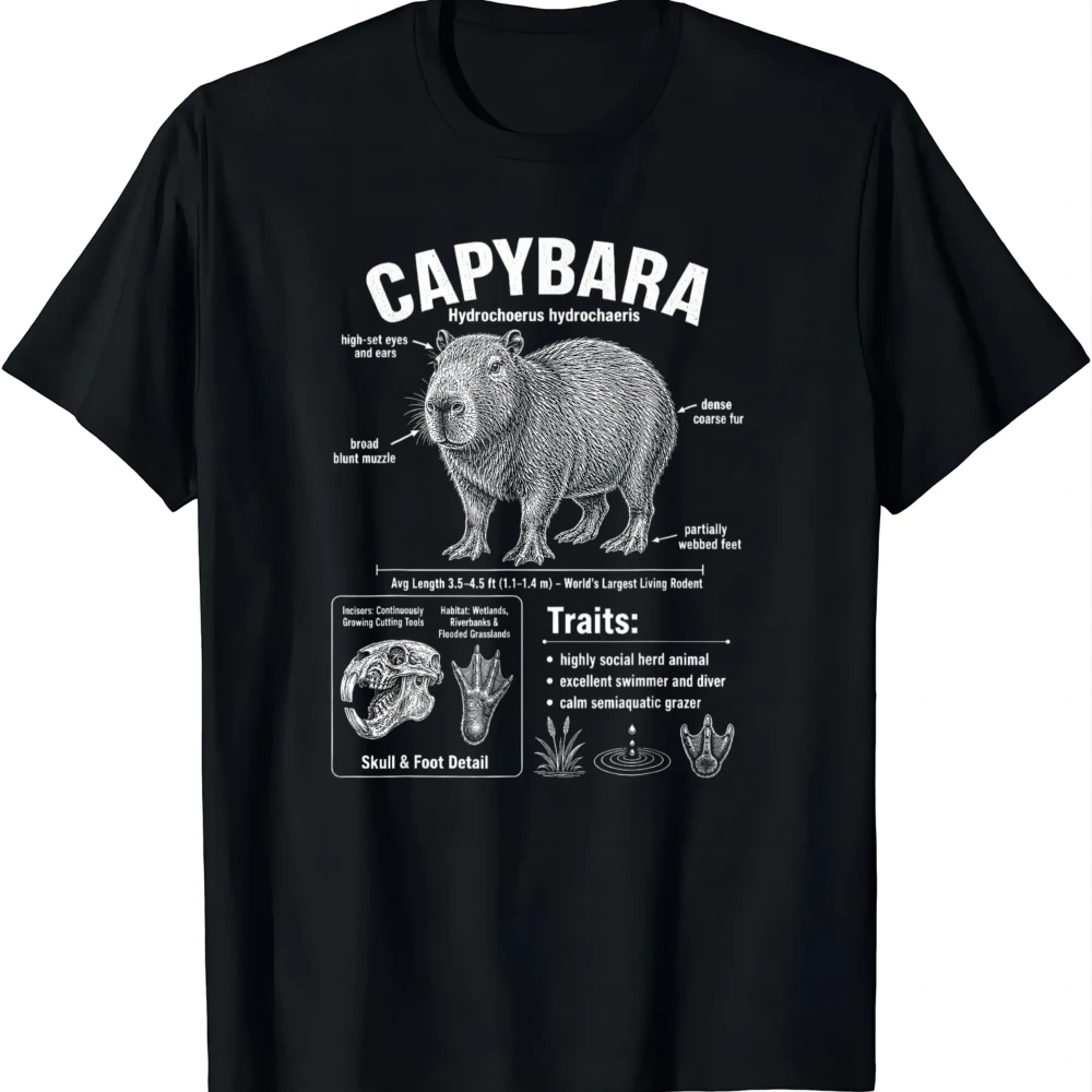 Capybara World's Largest Rodent Infographic T-Shirt Unisex Summer Streetwear Tops Graphic T Shirts Vintage Clothes Camiseta