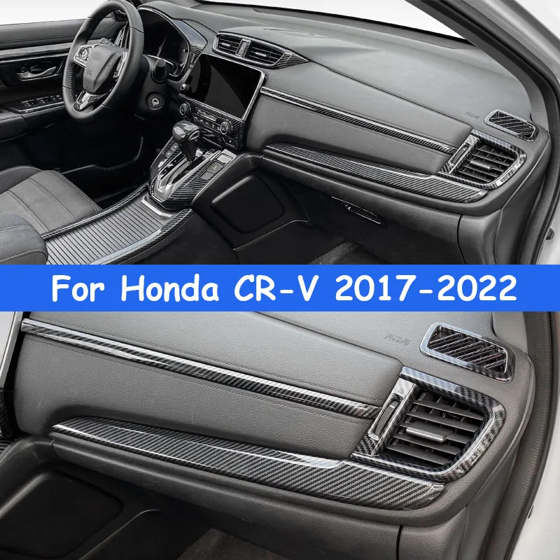 For Honda CRV CR-V 2017 2018 2019-2021 Carbon Fiber Pattern Overlay on Dashboard, Door,Steering Wheel, Gearshift Interior Trim - view 3