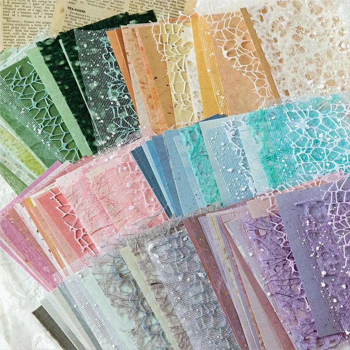*A91P 156 Sheets Textured Scrapbook Paper, 6 Pack Decorative Craft Paper and Mesh Fabric Assorted Set 3.9x5.5 Inch
