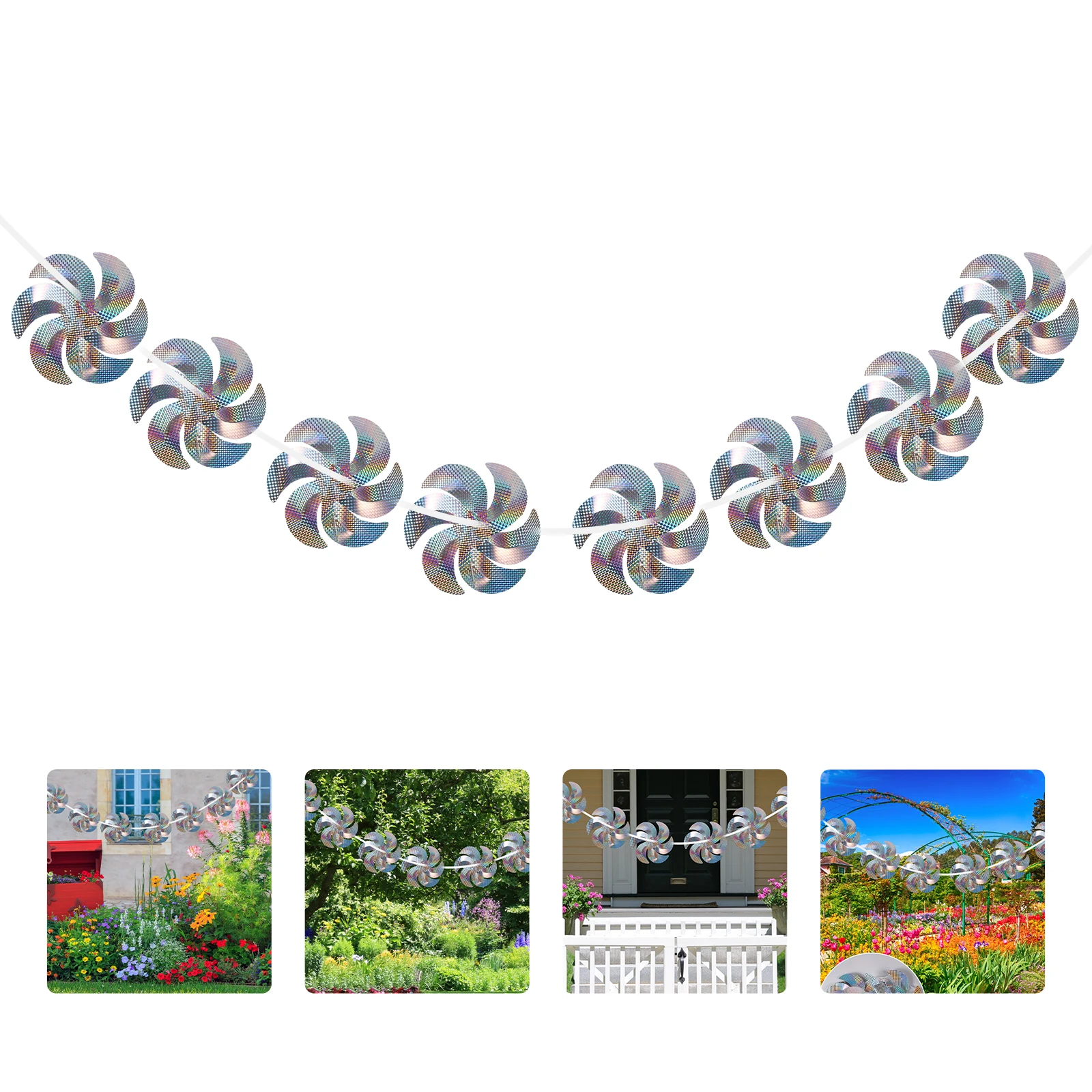 

1 set Pinwheels Windmill String Reflective Bird Deterrent Device Garden Decoration Wind Animal Banishment Tool Yard Lawn Decor