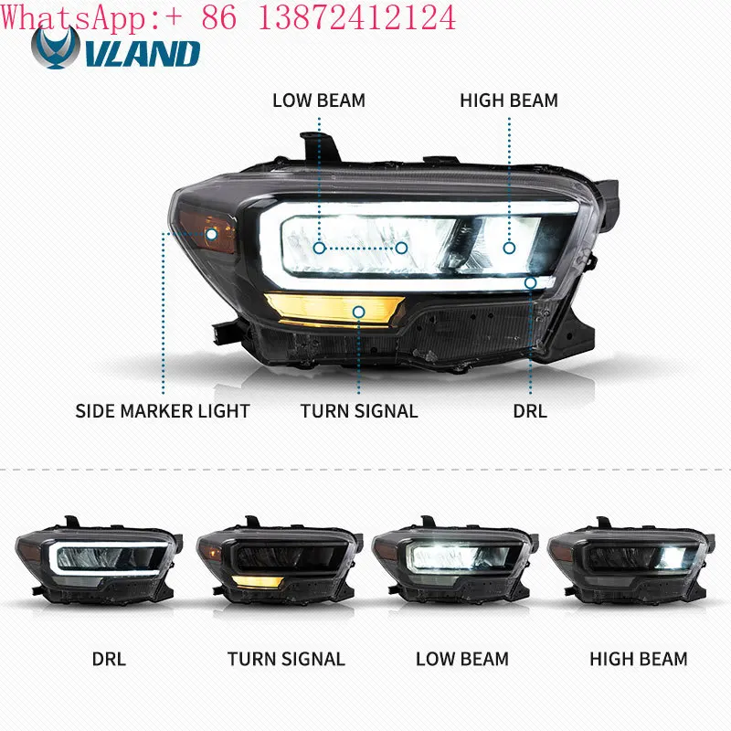 

VLAND Manufacturer Wholesales Full LED Headlights Car Head Lamp 2015-2017 2018 2019 2020 Front Light for Toyota Tacoma