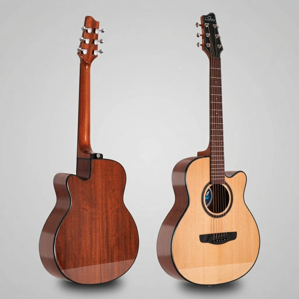 Cutaway Folk Acoustic Guitar,Solid Spruce Top Walnut Back,Rosewood Fretboard Gloss For Beginner Intermediate Daily Practice