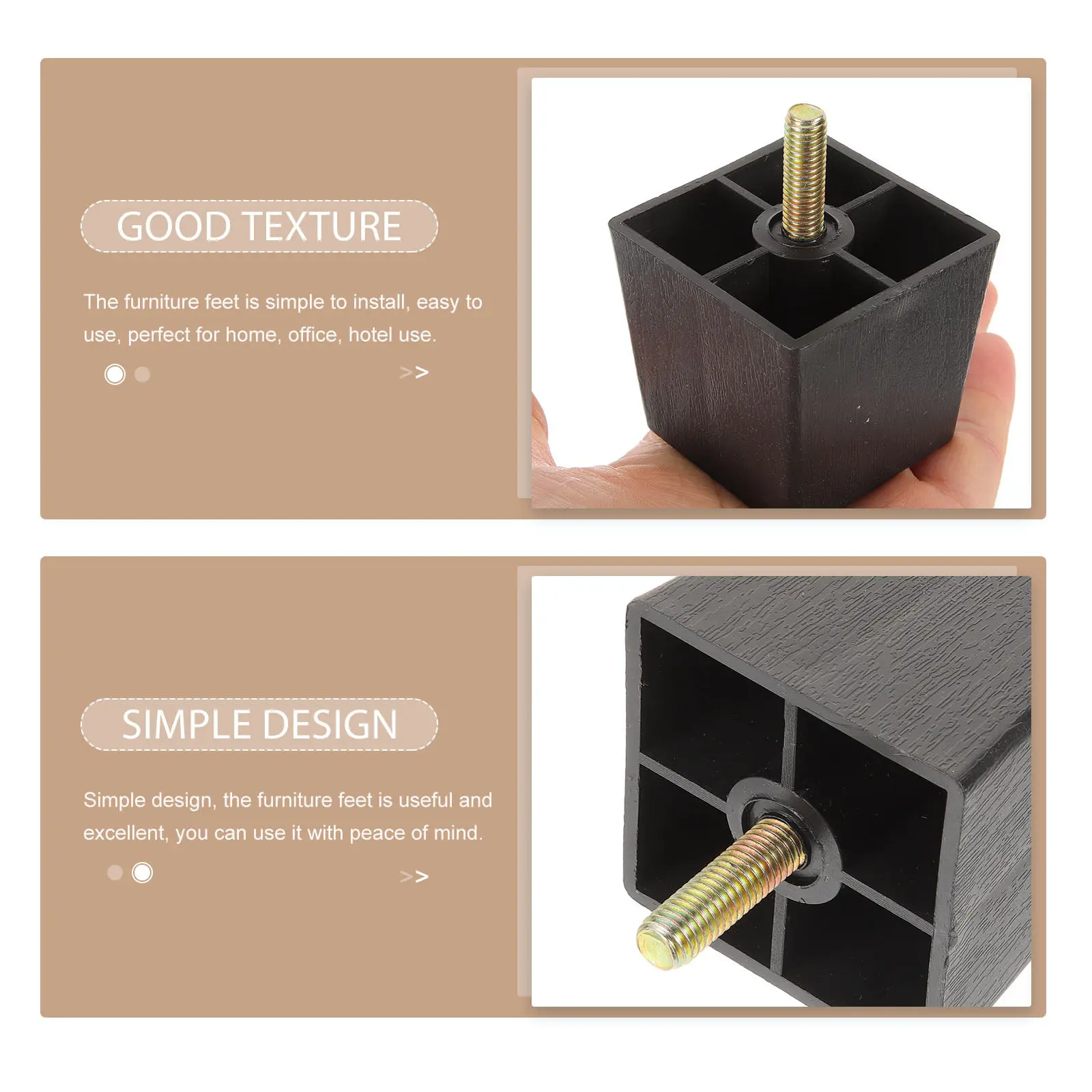 4Pcs Sturdy Square Furniture Legs for Sofa Couch Table Desk Cabinet Bed Plastic Metal Construction Easy Install Feet