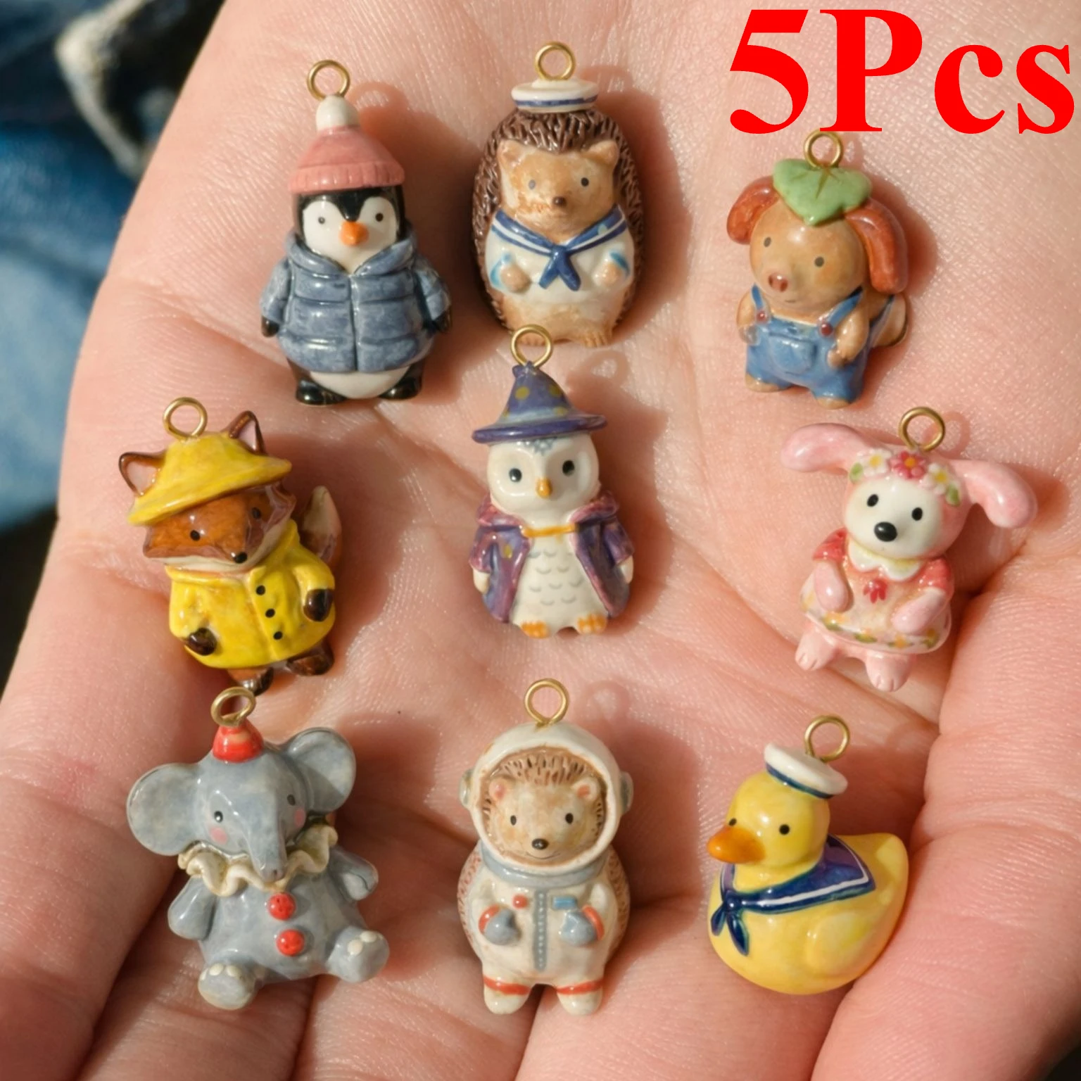 5Pcs Enamel Copper Charms Penguin Pig Dog Elephant Hedgehog Pendant for Jewelry Making DIY Earring Necklace Accessories
