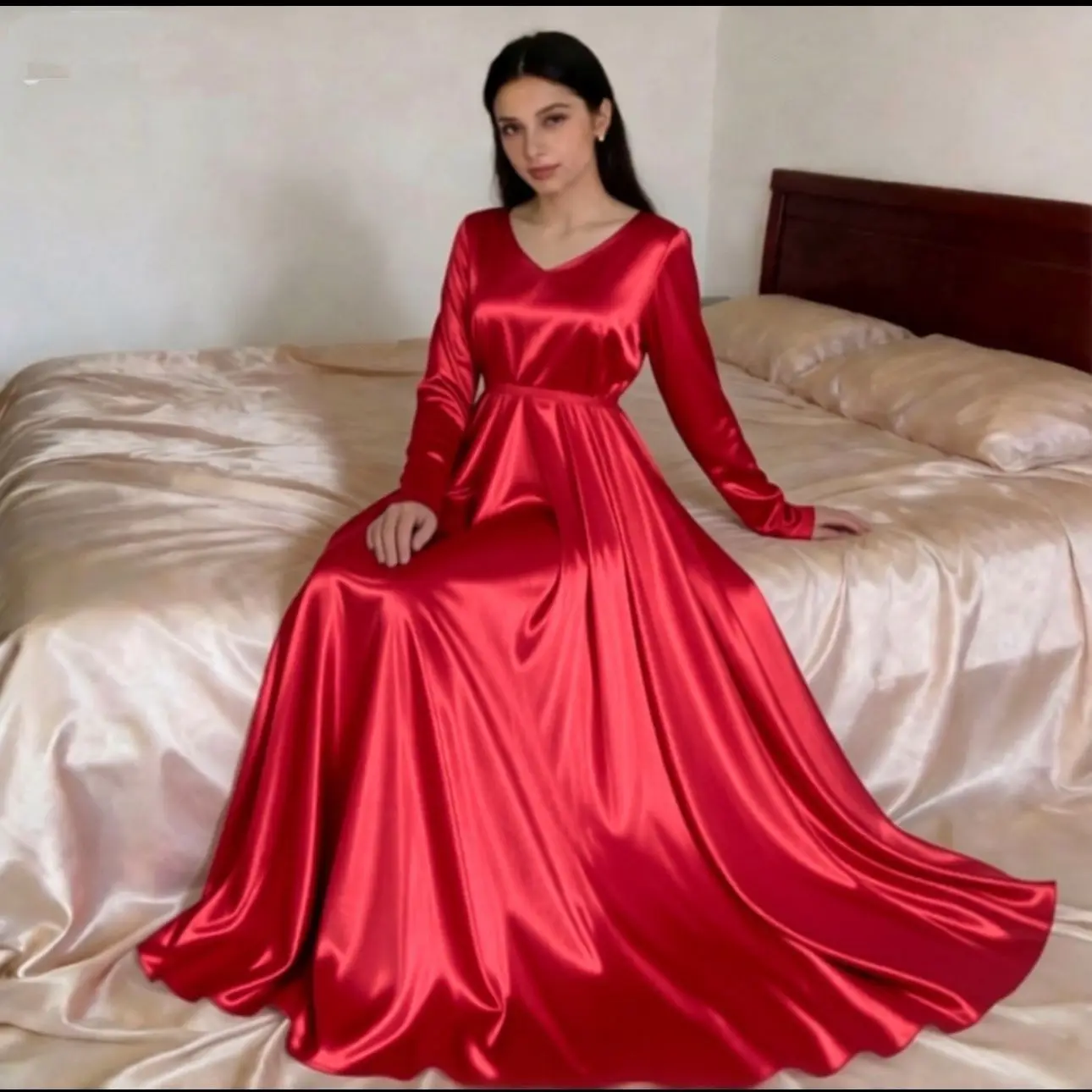 Glossy Ice Silk Unisex Satin Long Dress Loose Pajamas Maxi Dress Pullover Elegant Dresses Sleeping Wear