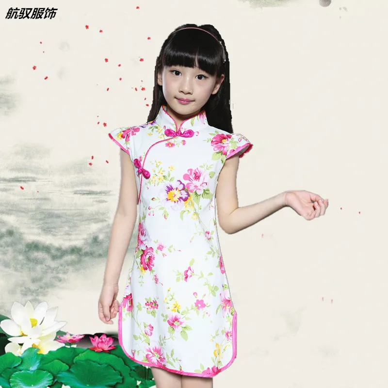 Lovely Girls Silky Satin cheongsam Dress Cute Princess Girls Dresses Kids Party Ball Gown Dress New Year cheongsam Clothing