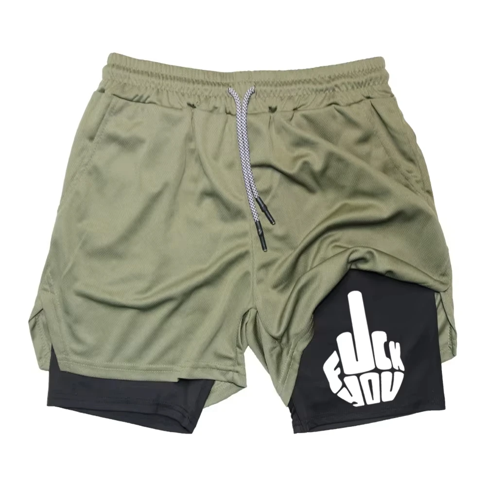 

Мужские спортивные шорты 2-в-1 с принтом Y2K 2026 для тренировок и бега, с карманом для телефона и петлей для полотенца