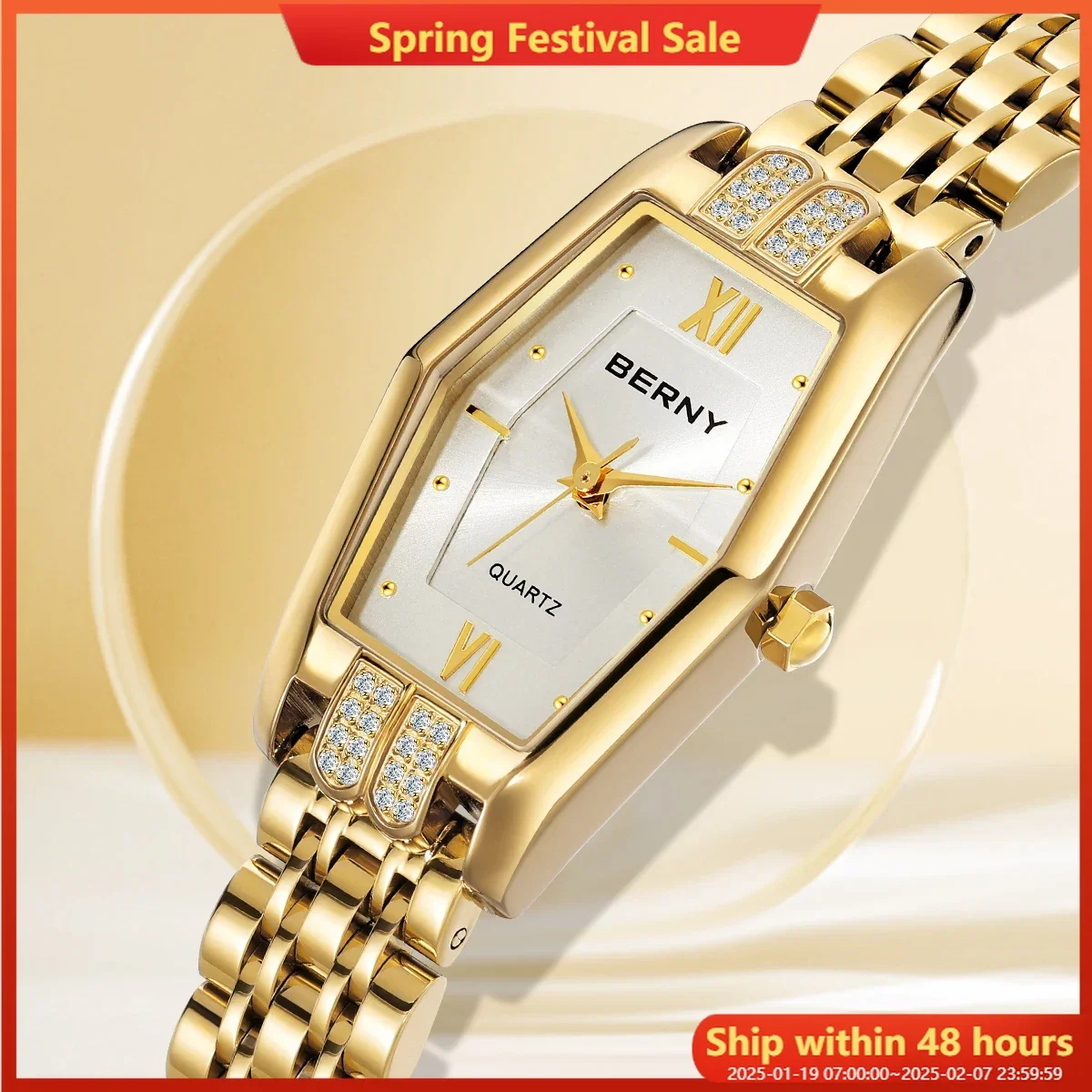 BERNY Gold Watches for Women Elegant Dainty Hexagon Ladies Quartz Watch Stainless Steel Band Fashion Luxury Bracelet Wristwatch