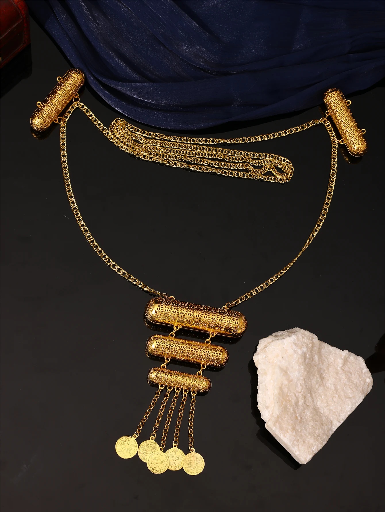 سلسلة جسم أنيقة للسيدات - شكل اسطوانة - منحوتة مجوفة - مجوهرات الزفاف والولائم للسيدات