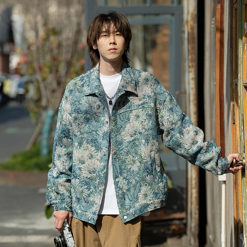 

Мужская куртка с цветочной вышивкой, свободного кроя, в молодежном стиле, с длинными рукавами, повседневная верхняя одежда