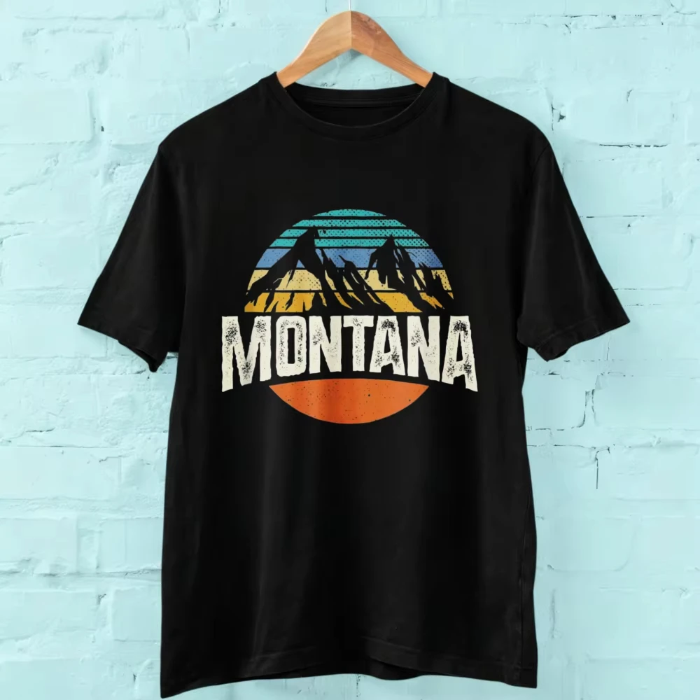 Montana Mountains Retro Design Hiking MT T-Shirt Mountain Silhouette Outdoor Adventure Unisex Streetwear Shirt Cotton Tees