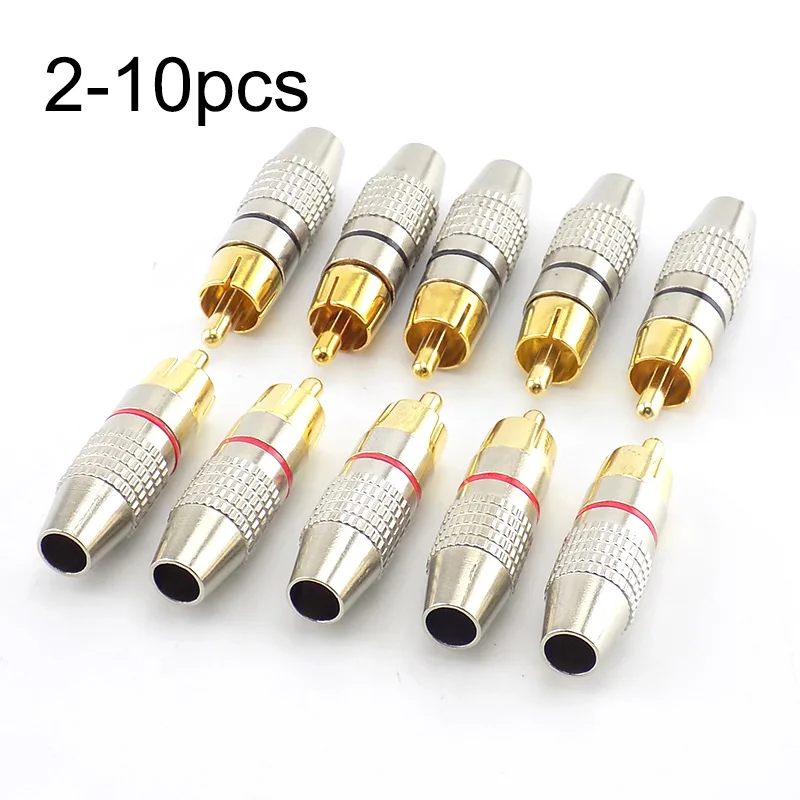 ปลั๊ก RCA ชายสายเชื่อมต่ออะแดปเตอร์ Audio Video CABLE กล้องวงจรปิด Non SOLDER Gold Plated