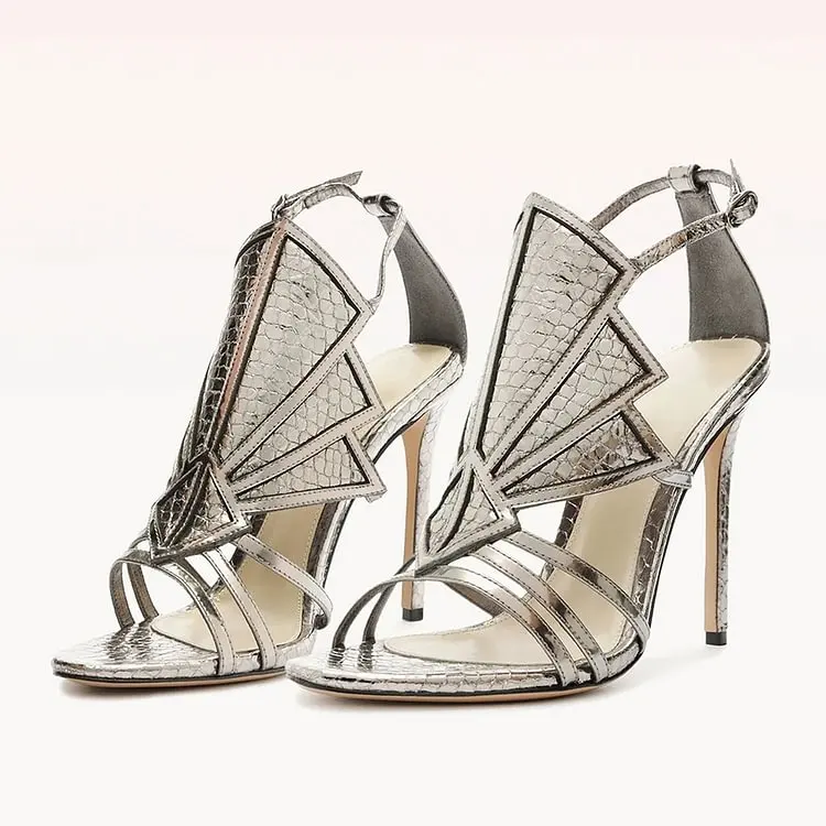 

Stylish Open Toe Strappy Stiletto Heel Gladiator Sandals in Silver