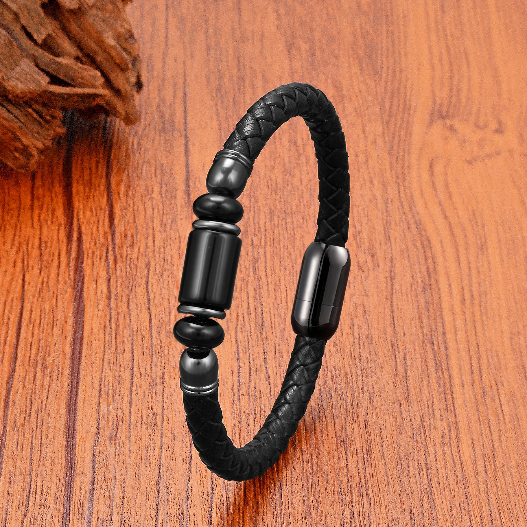 Multicolor Natural Stone Beaded Crystal Bracelets Braided Leather Rope Bangles Stainless Steel Magnetic Jewelry and Accessories