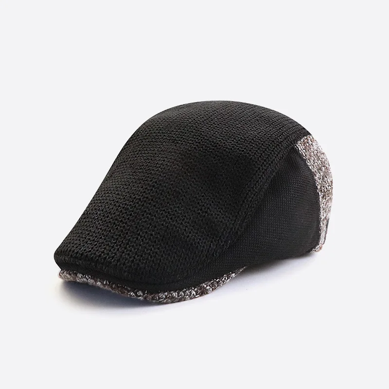 Autumn And Winter New Artistic Retro Leisure Knitted Peaked Cap Men And Women Stitching Contrast Color Advance Hats Breathable