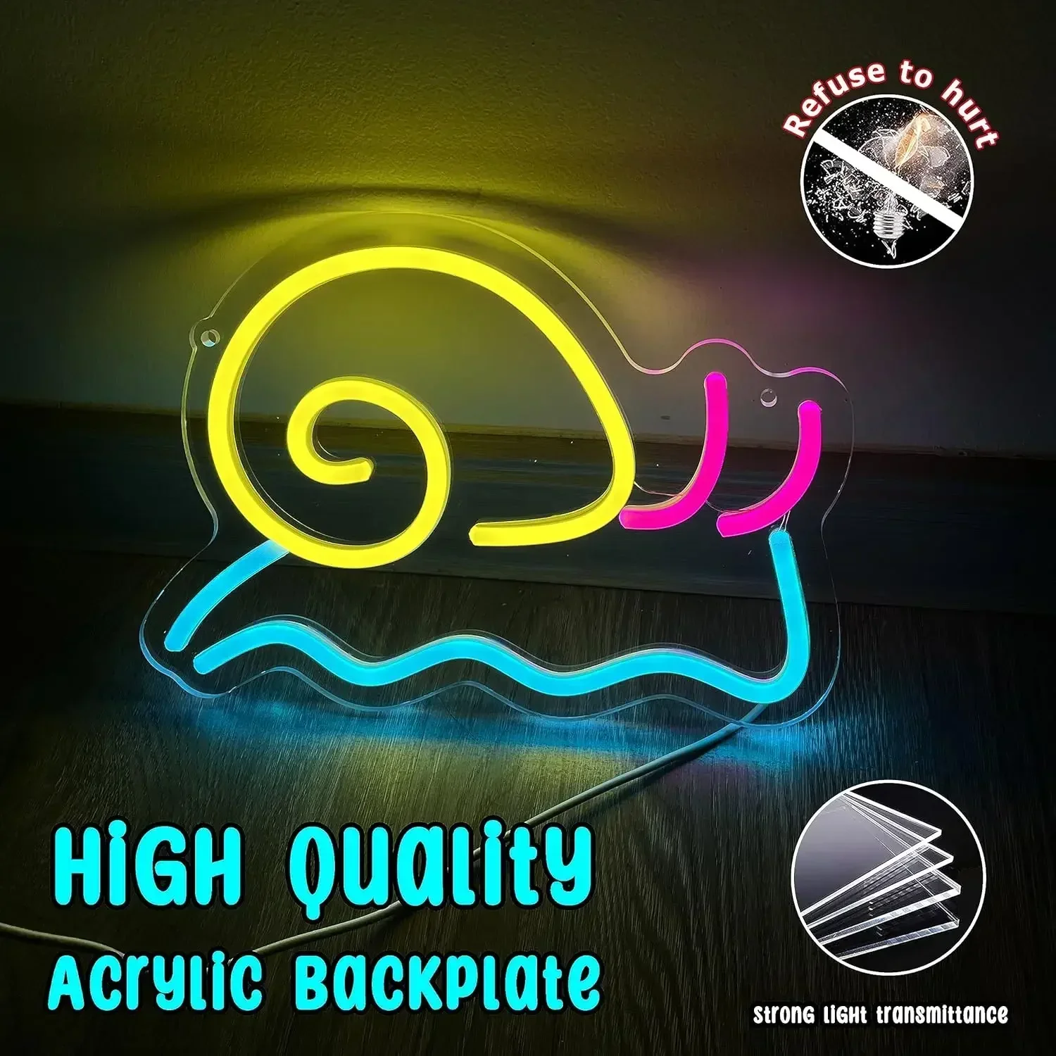 Cute Snail Neon Sign LED Wall Art USB Powered Pink Blue Yellow Theme Decor Bedroom Kids Room Cafe Party Aesthetic Hanging Light