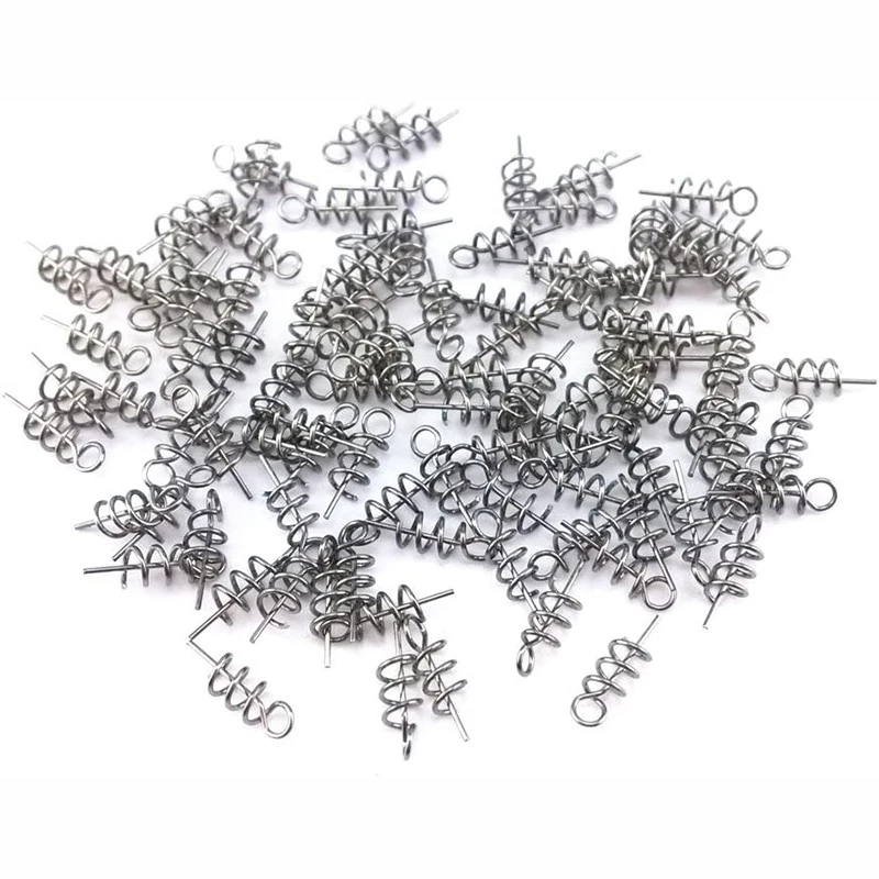 100/50pcs Soft köder Köder Spring Twist Lock Angel wirbel schnappt Edelstahl Schnell kupplungen Angel köder Zubehör