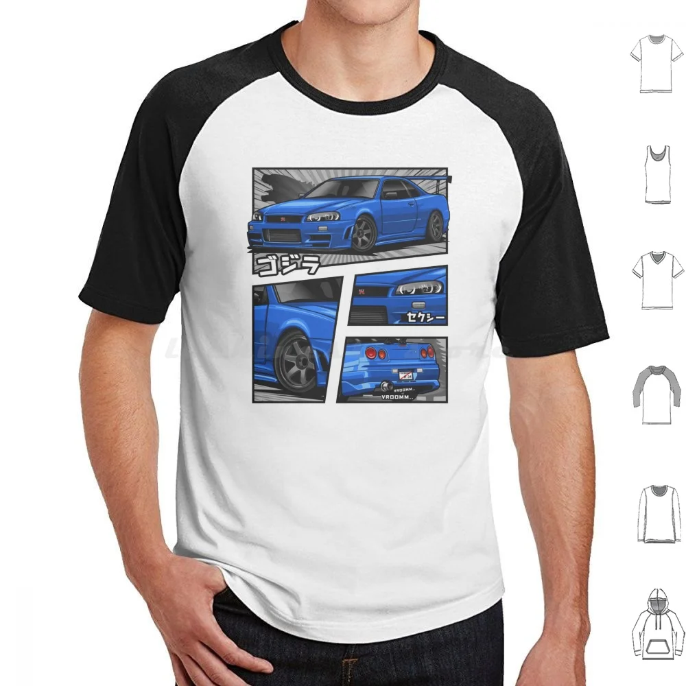 Gtr R-34 Manga Series ( Blue ) Hoodie cotton Long Sleeve Car Vintage Racing Automotive Motors Vehicle Sportcar