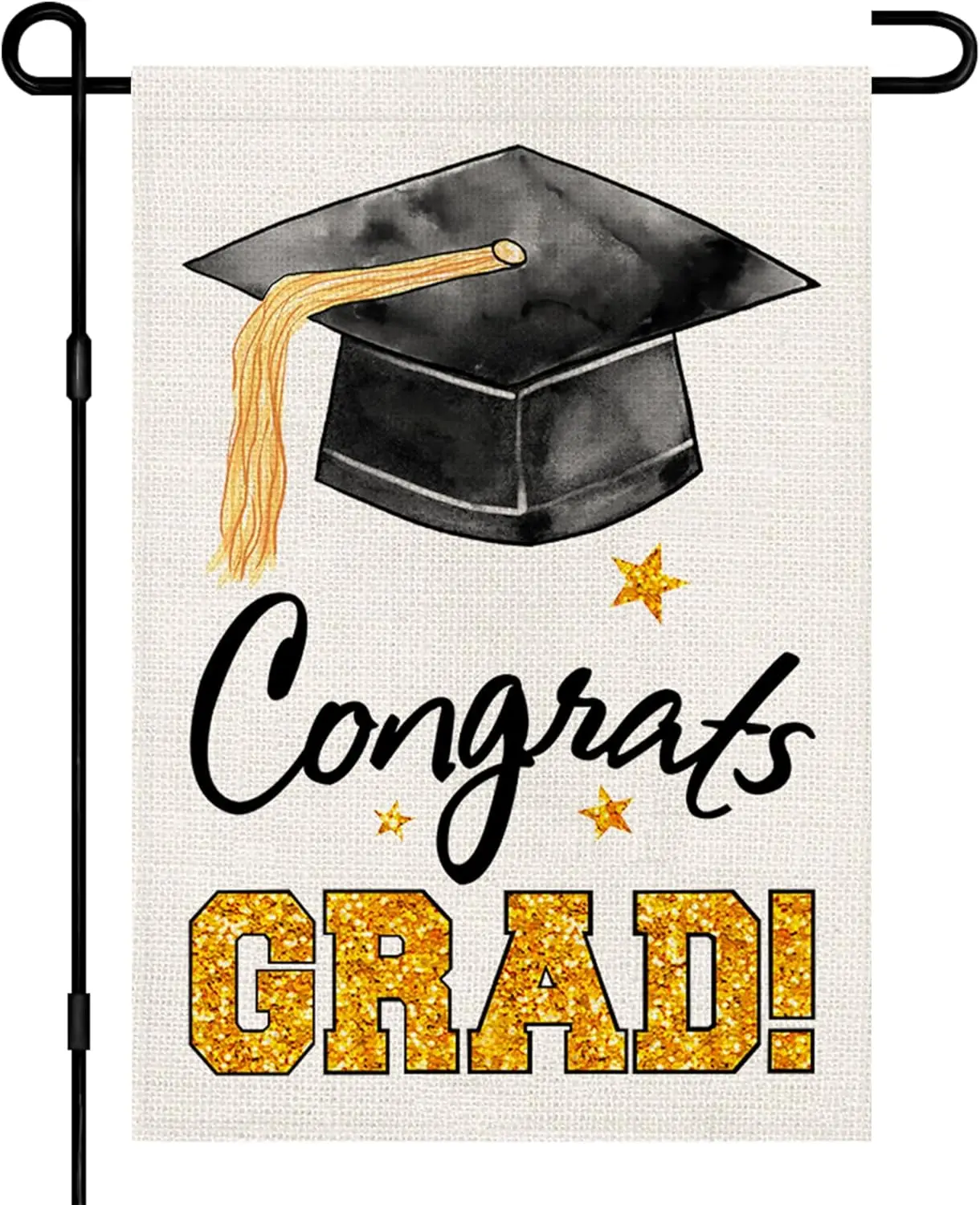 Diploma Cap Congrats Grad Garden Flag 12x18 Inch Burlap Double Sided, Class Of 2024 Graduation Ceremony Sign Small Flags Yard Ou