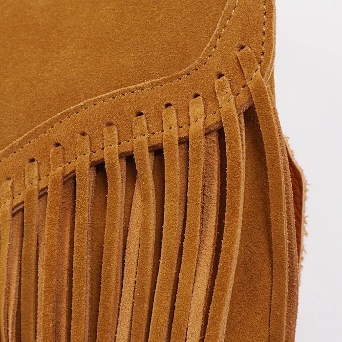 2024 Women Genuine Leather Suede Fringed Brown Crossbody Bag 90s Y2K Boho Hippie Gypsy Ibiza Bohemian Small Phone Side Sling Bag