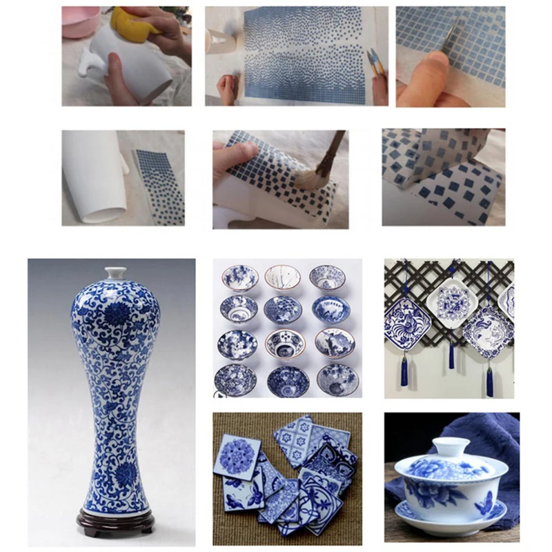 

Pottery ceramics clay Transfer paper glaze underglaze flower paper blue