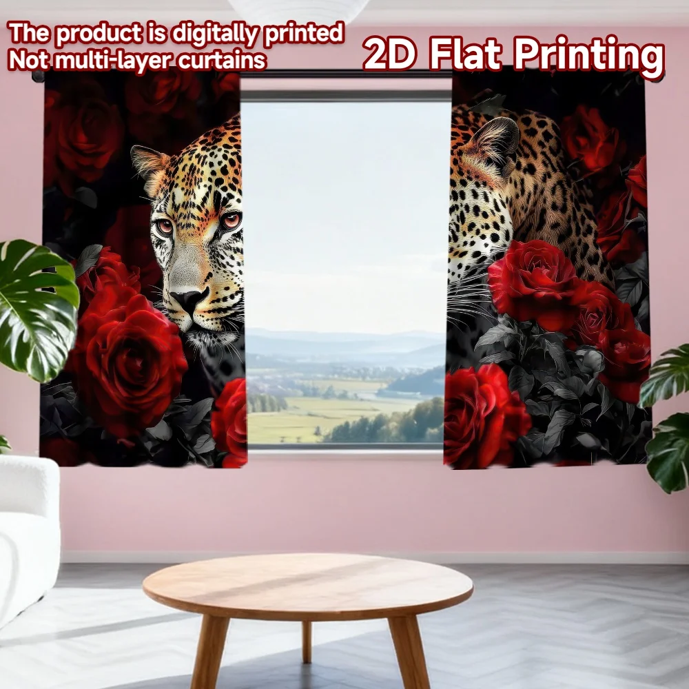 

2D flat printing 2pcs Curtains Valentine's Day Leopard Magic Digital Printed Polyester Drapes Festive Wall Decor Perfect for
