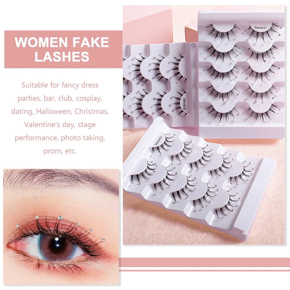 5 Pairs Diamond Eyelashes Extension Supplies False Fake Rhinestones Girl Long Extensions Fiber with Miss Decor