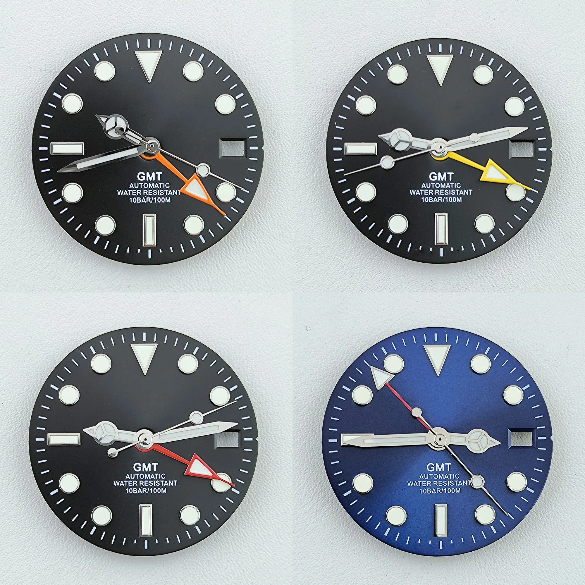 NH34 Dial Pointers Four Hands Green Luminous Watch Dial Face for GMT NH35 NH34 Movement Mod Dials Replacement Watch Parts