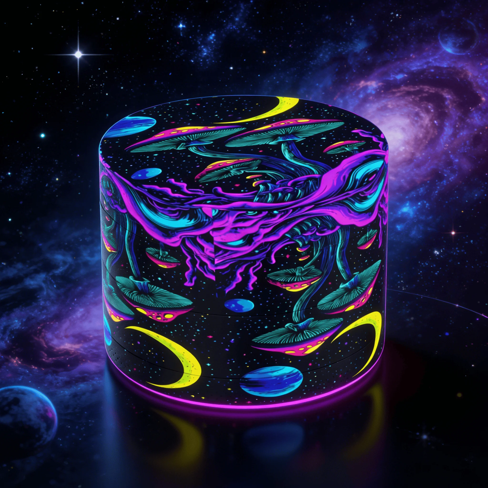 50mm/2inch 4 Layer Moon and Mushroom Metal Herb Grinder