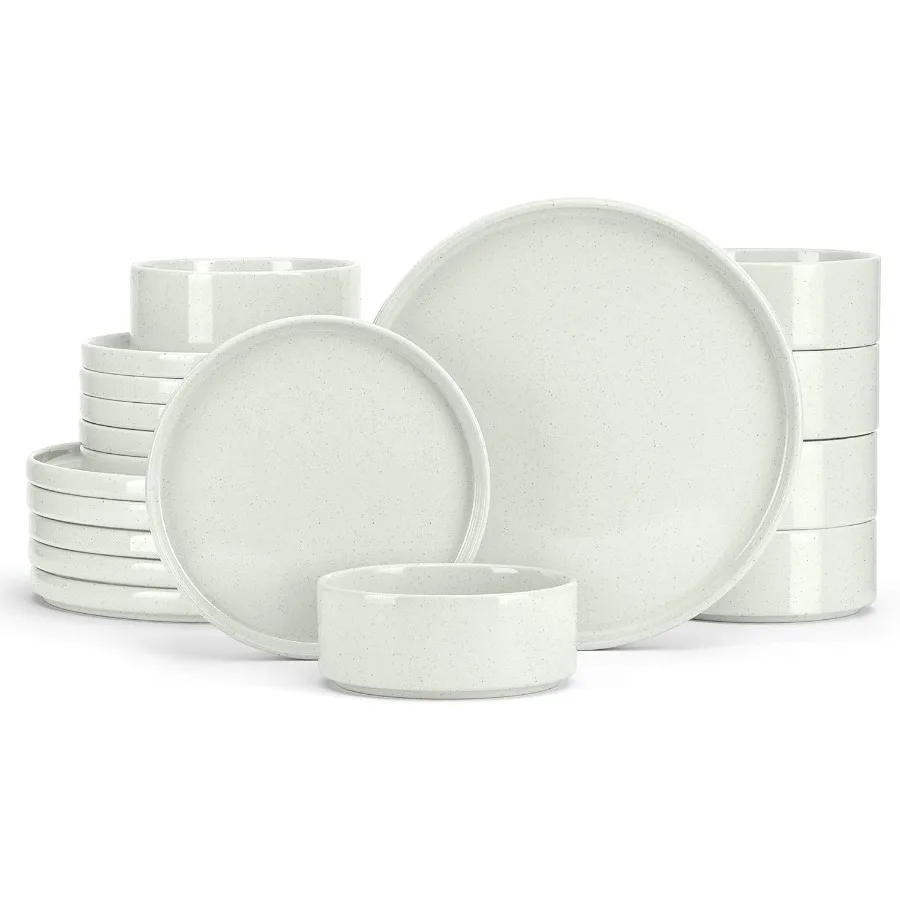 

Dinnerware Sets for 6 18-Piece Stoneware Plates and Bowls Set Modern Kitchen Dinning Dishware Chip and Scratch Resistant Microw