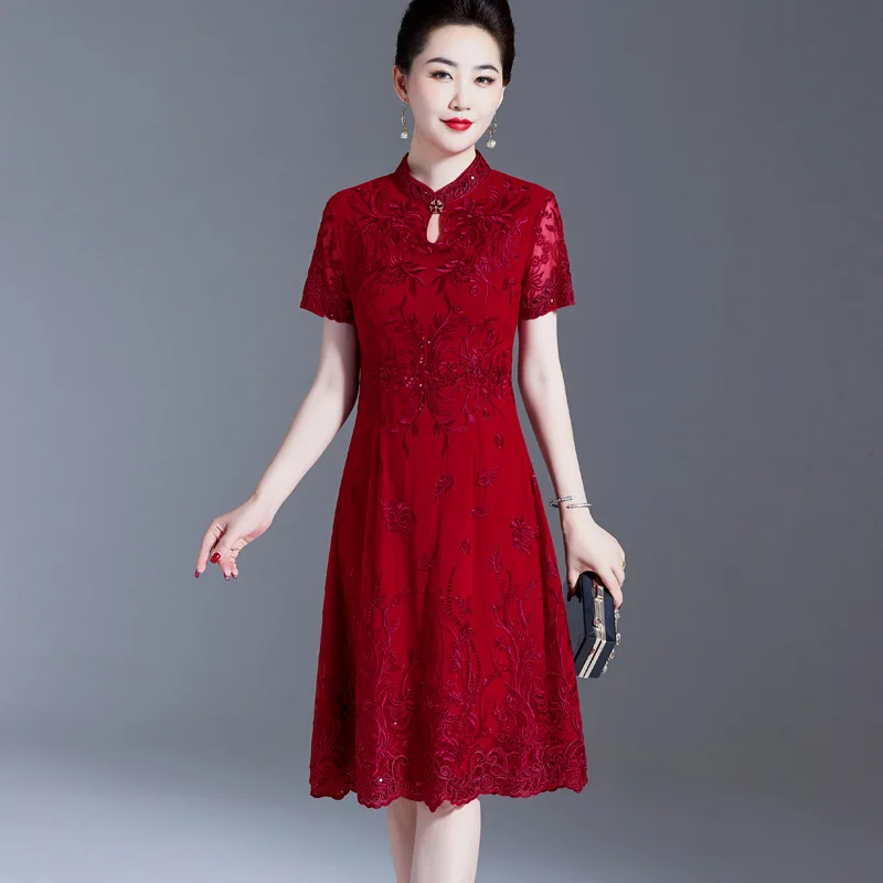 Yourqipao Chinese Wedding Cheongsam 4 Colors Simple Big Swing Mother's Wedding Banquet Dress Cocktail Gowns