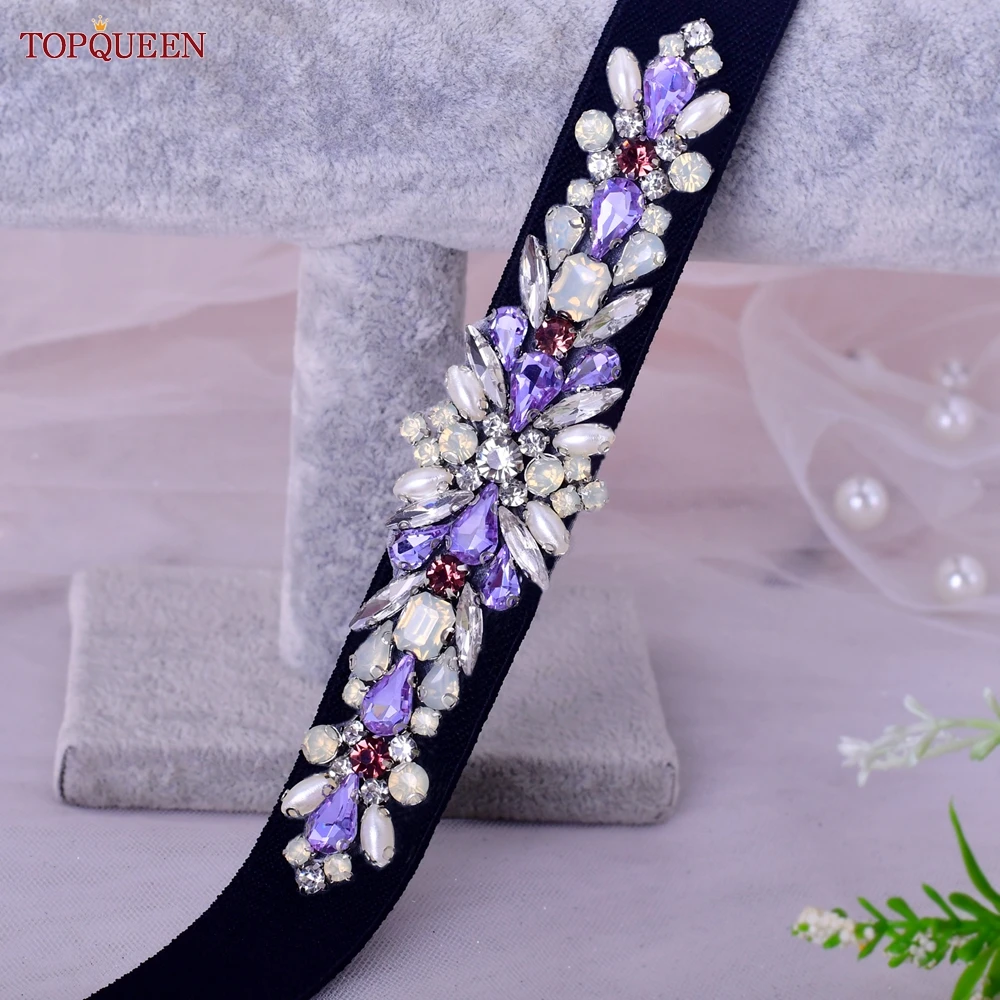 TOPQUEEN S451-B Mới Thun Đen Dây Đầm Tím Kim Cương Giả Táo Sang Trọng Thời Trang Cho Nữ Áo Liền Quần Áo Phụ Kiện