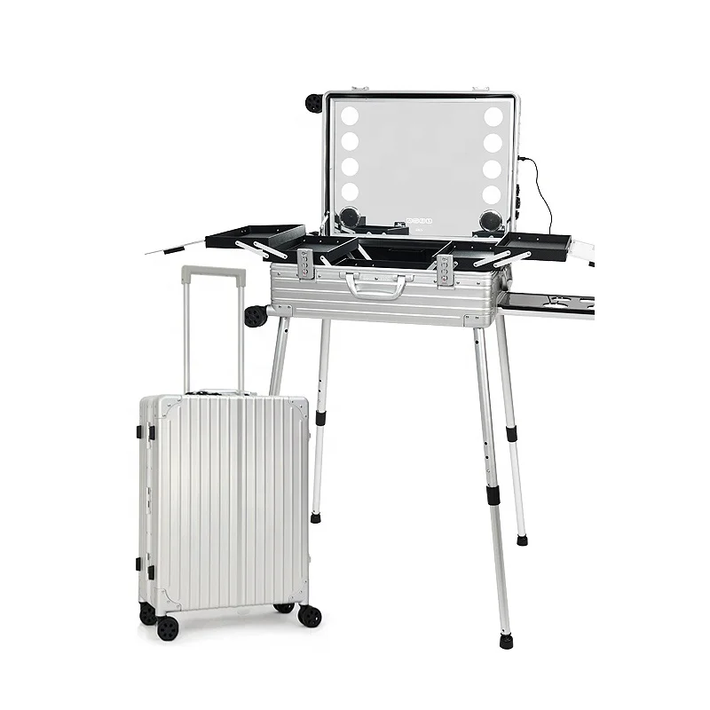 

OBOX High-Capacity Aluminum Makeup Case Bag Professional Makeup Artist Studio Cosmetic Case Pouch Bag Trolley Suitcase