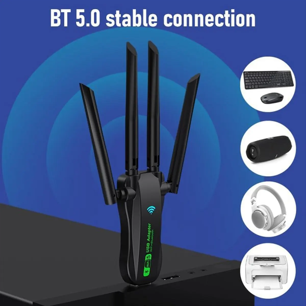 HAPPYDAY~ New USB Network Card 1300M Bluetooth 5.0 2-in-1 Computer 2.4G 5GHZ Wireless WiFi Receiver 2.4G Dual-Band Through Walls